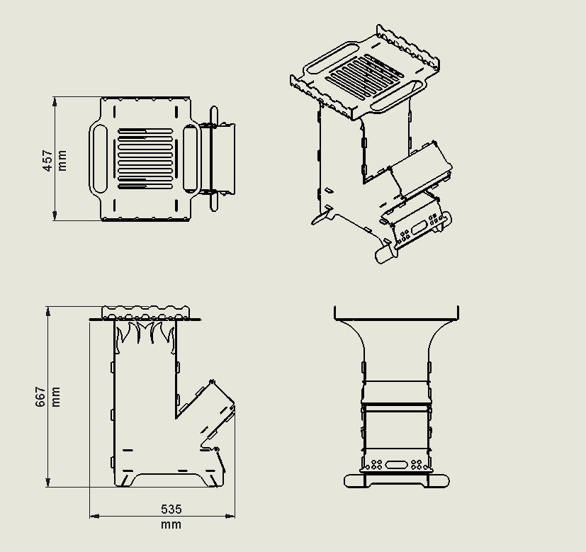 New Big Rocket Stove Grill with sish stand Dxf File for Plasma Lasercut, 3mm Portable Fire Wood Stove, Folding Backpack Camping Stove Burner