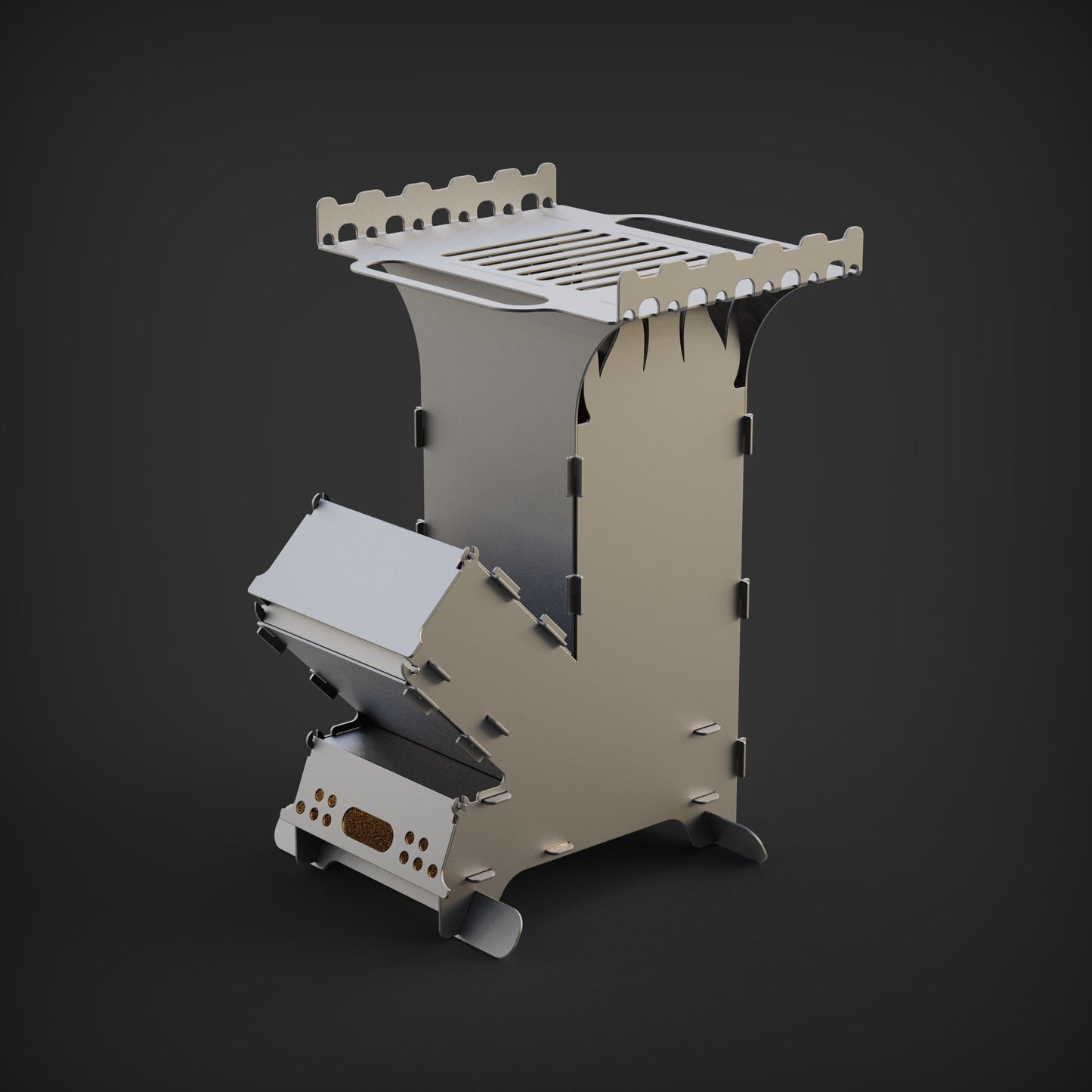 New Big Rocket Stove Grill with sish stand Dxf File for Plasma Lasercut, 3mm Portable Fire Wood Stove, Folding Backpack Camping Stove Burner