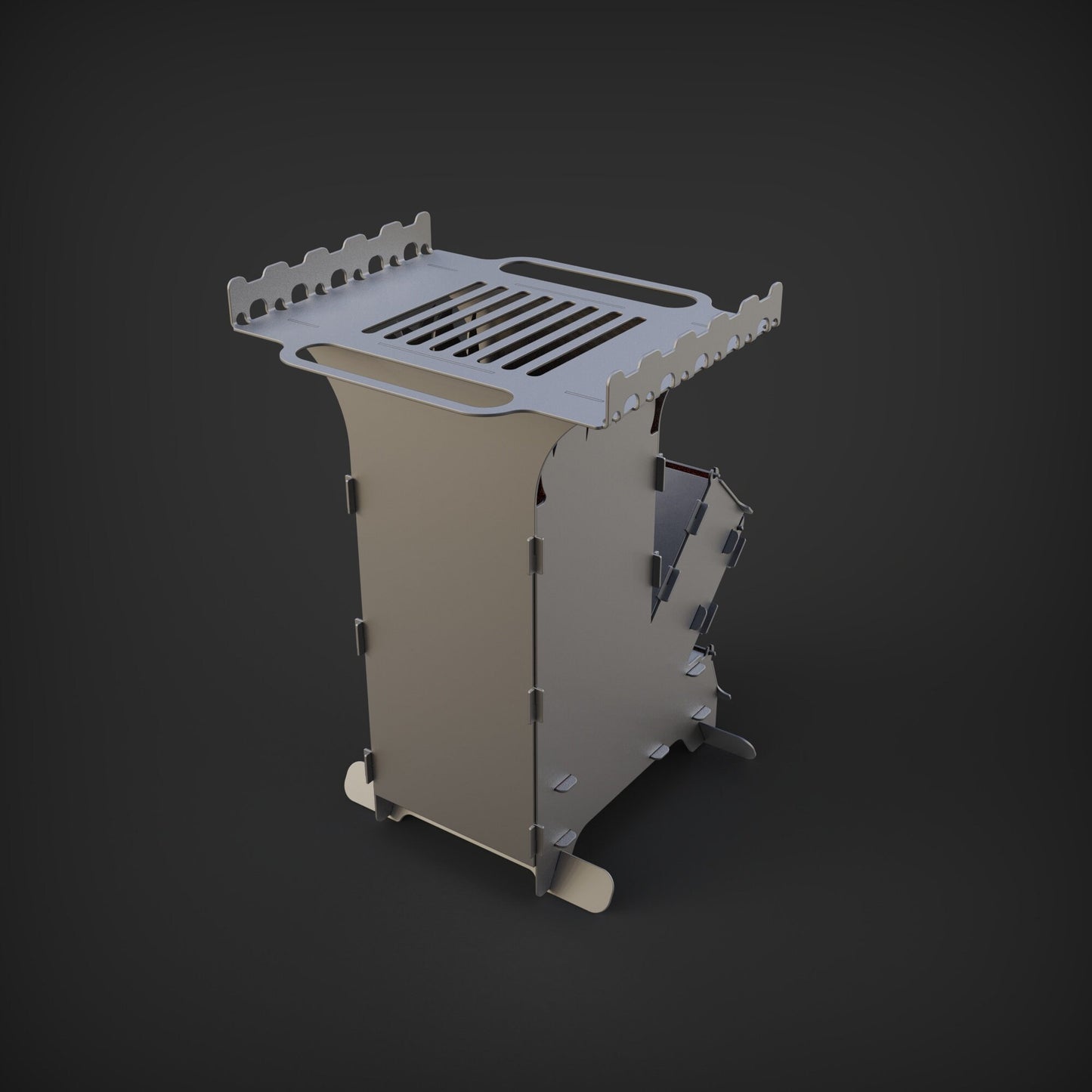 New Big Rocket Stove Grill with sish stand Dxf File for Plasma Lasercut, 3mm Portable Fire Wood Stove, Folding Backpack Camping Stove Burner