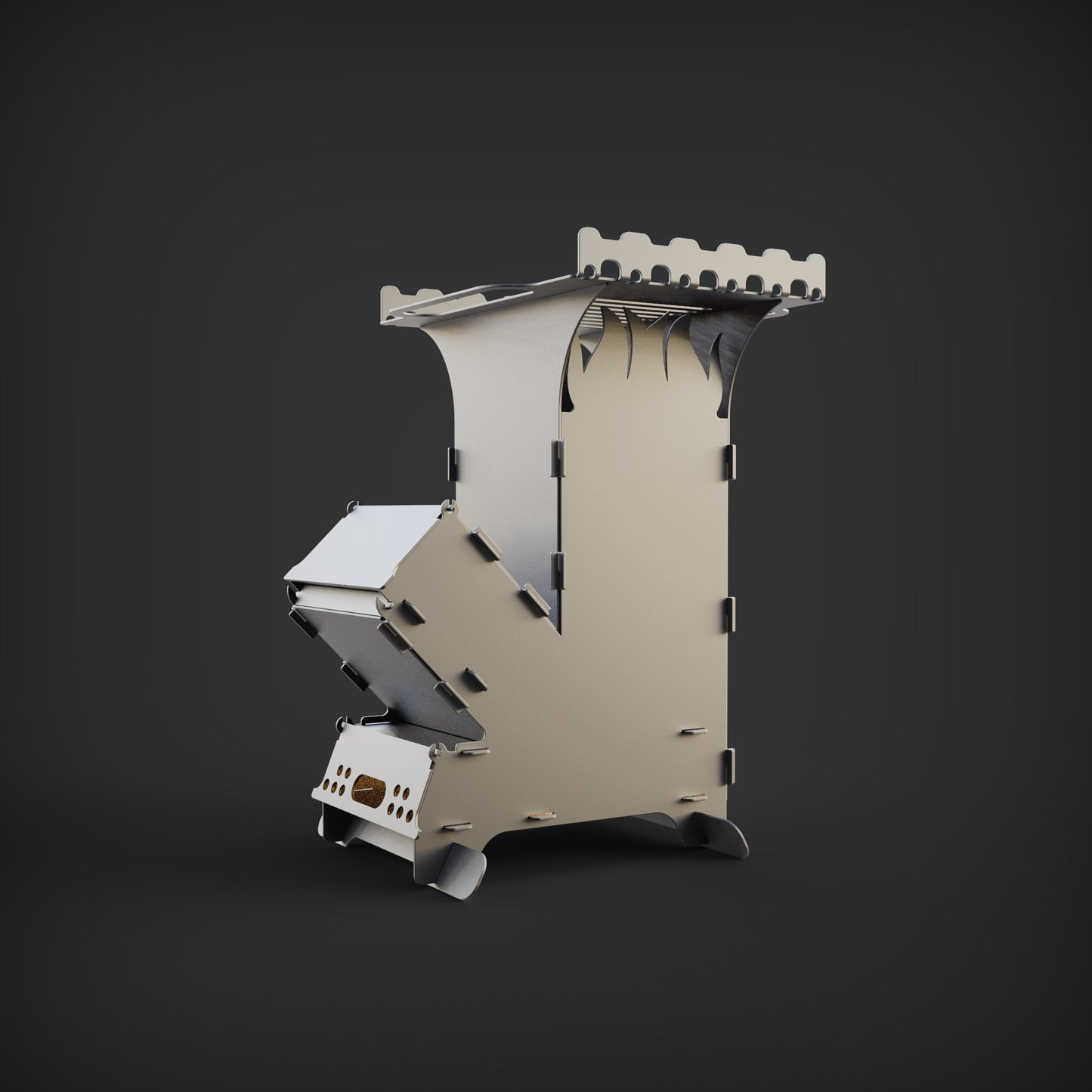 New Big Rocket Stove Grill with sish stand Dxf File for Plasma Lasercut, 3mm Portable Fire Wood Stove, Folding Backpack Camping Stove Burner