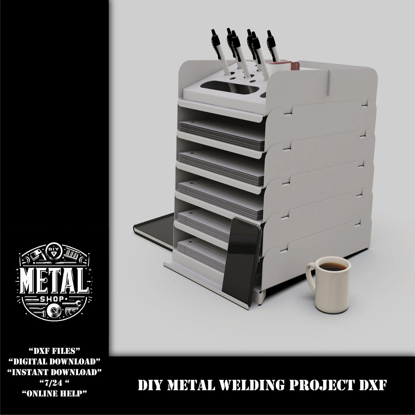 A4 Organizer Desktop Shelf Sheet Metal Project, A4 Paper Tray Desktop Organizer DXF Files, Diy Metal Shelf dxf files for laser plasma cnc
