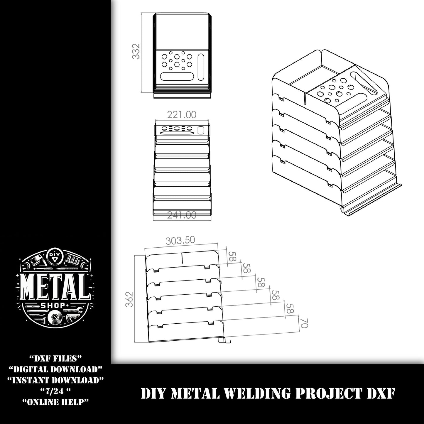 A4 Organizer Desktop Shelf Sheet Metal Project, A4 Paper Tray Desktop Organizer DXF Files, Diy Metal Shelf dxf files for laser plasma cnc
